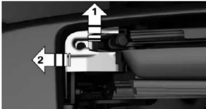 Technical diagram showing mechanical assembly with numbered components and directional arrows indicating flow or movement.