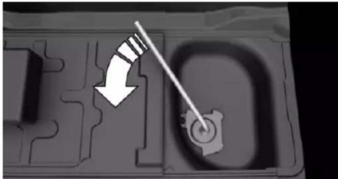 3D diagram of a mechanical component with a curved arrow indicating direction, no text or symbols present
