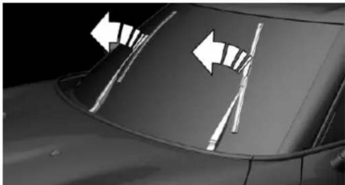 Close-up of a car's side panel showing two white arrows pointing left, one with a curved arrow and the other with a straight arrow (no text or symbols)