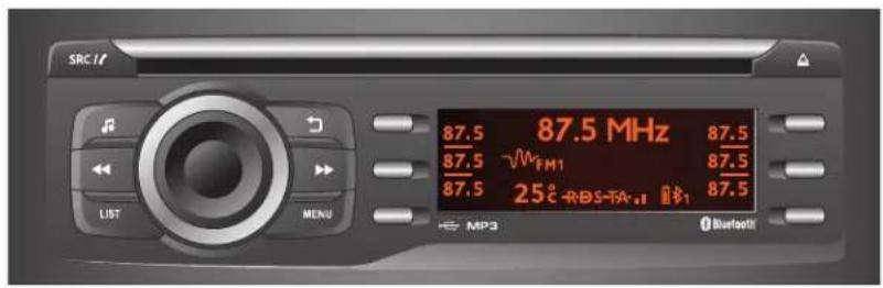SRC IT LIST MENU 87.5 87.5 MHz 87.5 87.5 √WM1 87.5 87.5 25°-RBS-TA.1 87.5 MP3 Bluetooth