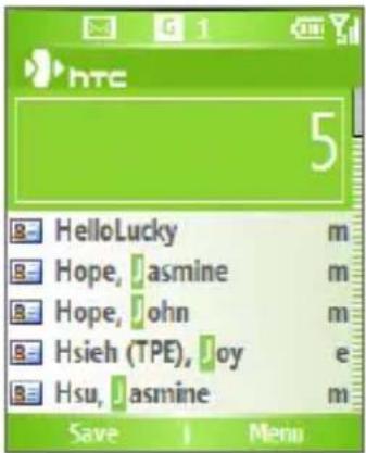 htc 5 HelloLucky m Hope, Jasmine m Hope, John m Hsieh (TPE), Joy e Hsu, Jasmine m Save 1 Menu
