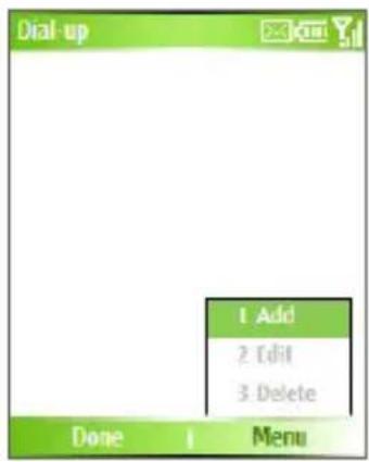 Dial-up 1. Add 2. Edit 3. Delete Done 1 Menu