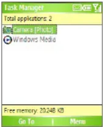 Task Manager Total applications: 2 Camera [Photo] Windows Media Free memory: 20.248 KB Go To 1 Menu