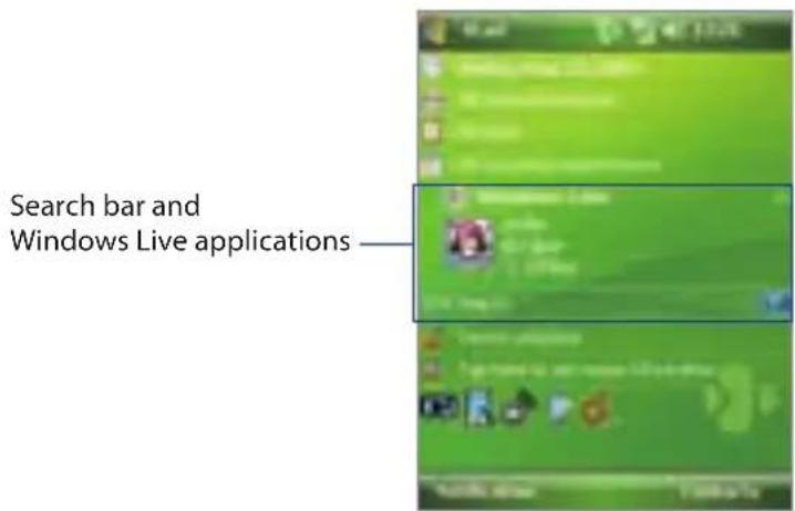 Search bar and Windows Live applications