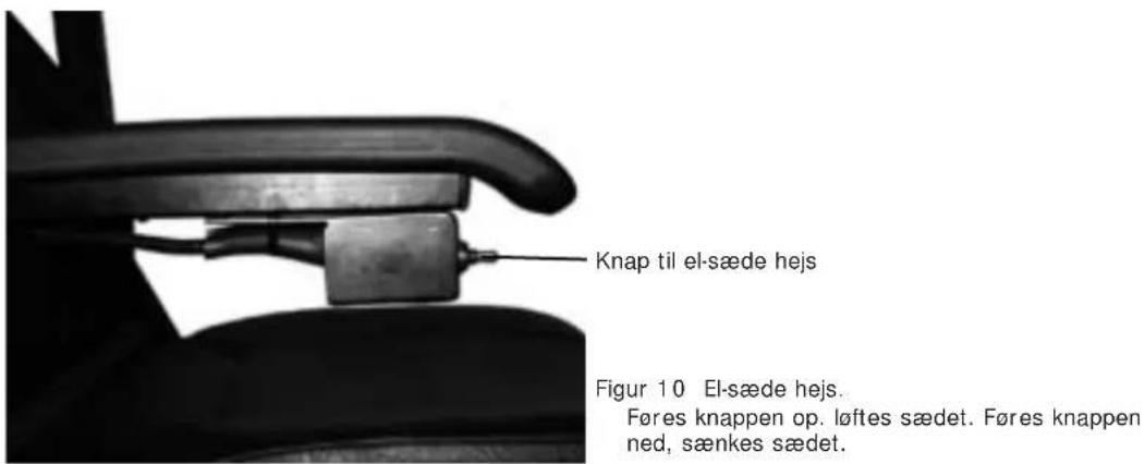 Knap til el-sæde hejs Figur 10 El-sæde hejs. Føres knappen op. løftes sædet. Føres knappen ned, sænkes sædet.