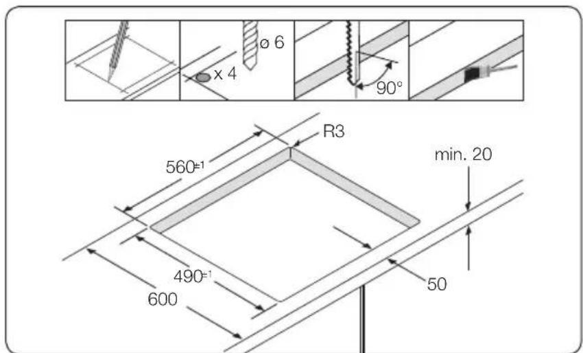ø 6 x 4 90° R3 560=1 min. 20 490=1 600 50