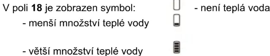V poli 18 je zobrazen symbol: - není teplá voda - menší množství teplé vody - větší množství teplé vody