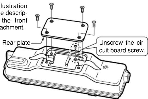 Illustration the descrip- the front achment. Rear plate Unscrew the cir- cuit board screw.