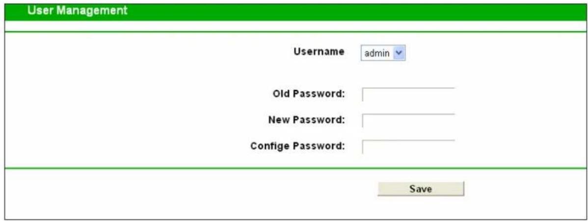 User Management Username admin Old Password: New Password: Configure Password: Save