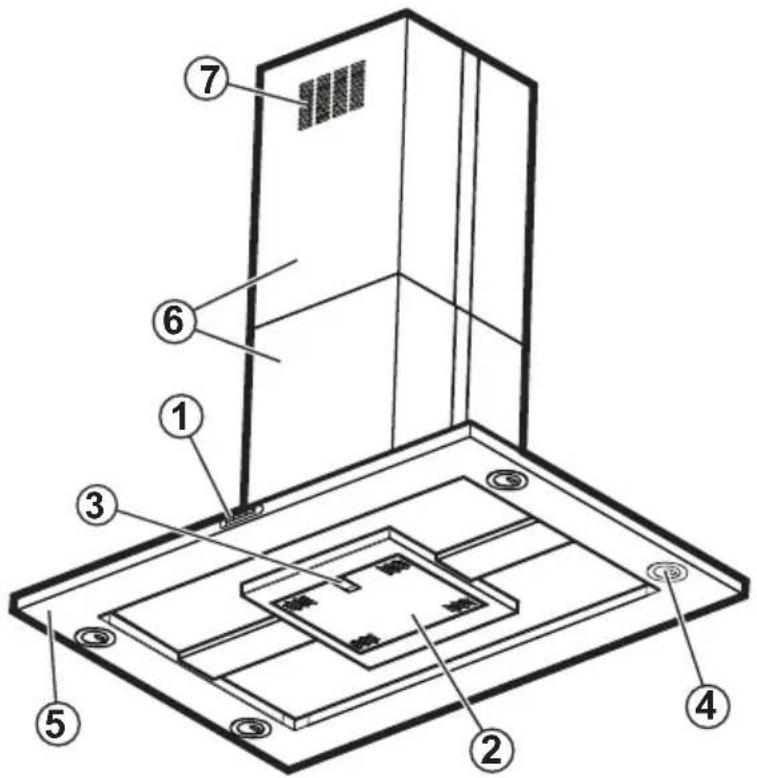 Technical diagram of a device with numbered components, likely illustrating a mounting or assembly layout.