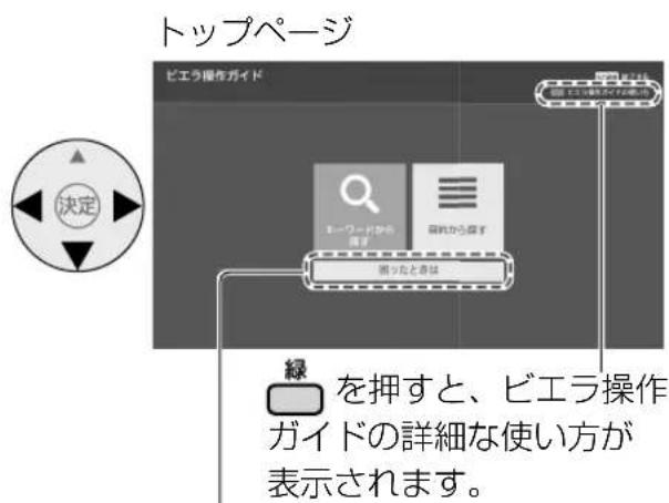 トップページ ビエラ操作ガイド 設定 を押すと、ビエラ操作 ガイドの詳細な使い方が 表示されます。
