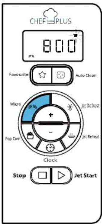 CHEF PLUS 8:00 Favourite Auto Clean Micro + - Jet Defrost Pop Corn Jet Reheat Clock Stop Jet Start