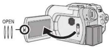 PANASONIC VDR-D300E - Sätt fingret på OPEN-partiet och dra ut LCD-skärmen i pilens riktning. - 1