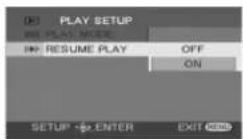 PANASONIC VDR-D300E - Tryk på MENU-knappen og vælg [▶PLAY SETUP] → [▶RESUME PLAY] → [ON] og tryk på joysticken. - 1