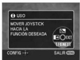 USO MOVER JOYSTICK HACIA LA FUNCIÓN DESEADA EXIT 1/4 NEXT CONFIG SALIR