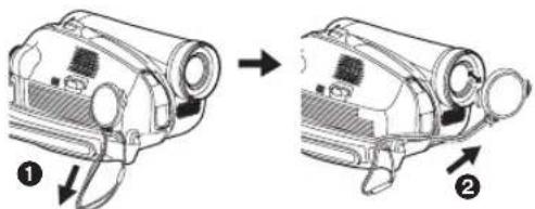 PANASONIC NV-GS60E - Fixar a tampa da lente - 2