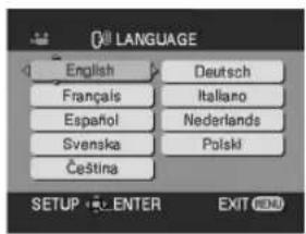 LANGUAGE English Français Español Svenska Čeština Deutsch Italiano Nederlands Polski SETUP ENTER EXIT