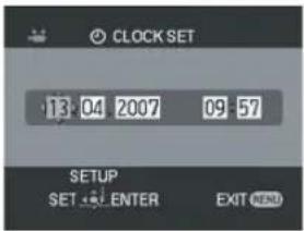 CLOCK SET 13:04 2007 09:57 SETUP SET ENTER EXIT REND