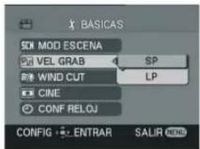 BASICS MOD ESCENA VEL GRAB SP WIND CUT LP CINE CONF RELOJ CONFIG ENTRAR SALIR END
