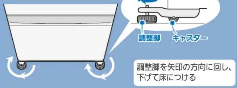 調整脚 キャスター 調整脚を矢印の方向に回し、 下げて床につける