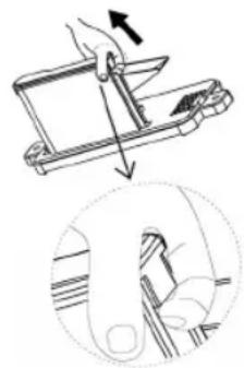 Technical illustration showing a hand operating a tool with an arrow indicating direction (no text or symbols present)