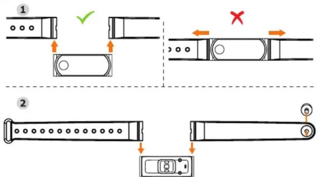 Diagram illustrating two mechanical assembly steps with labeled components and directional arrows indicating movement or alignment.