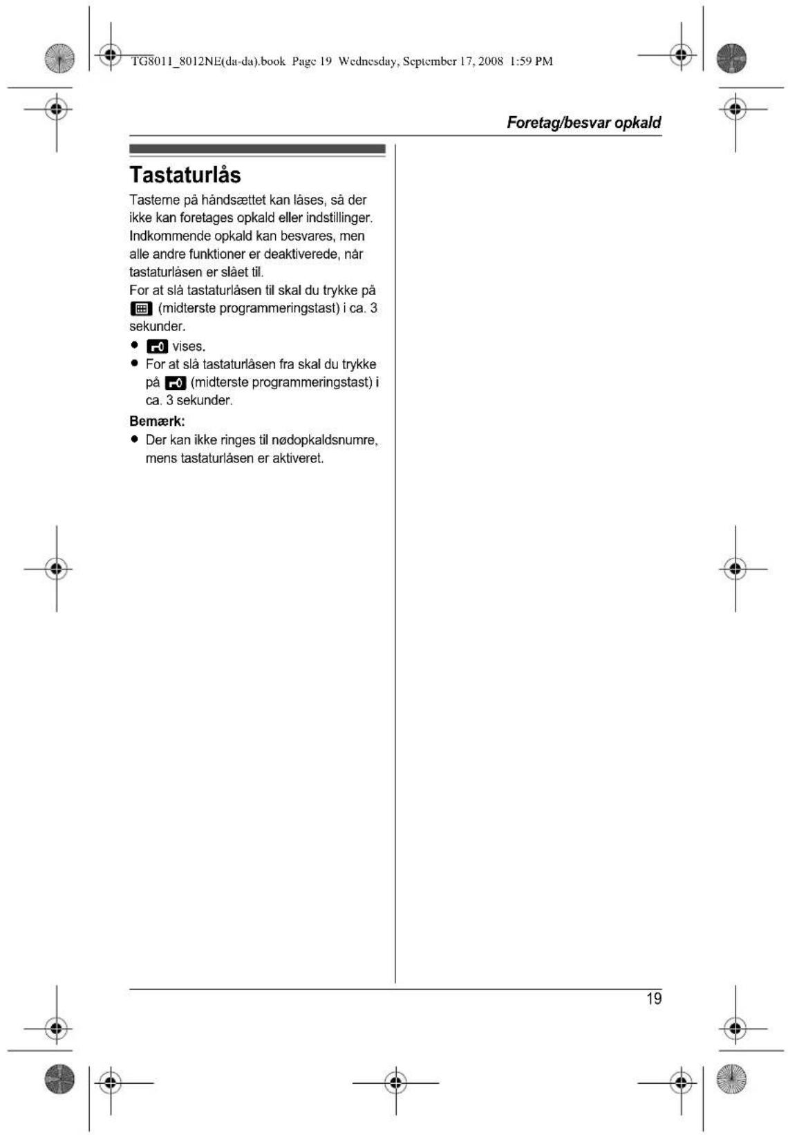 PANASONIC KX-TG8012NE - Bemærk: - 8