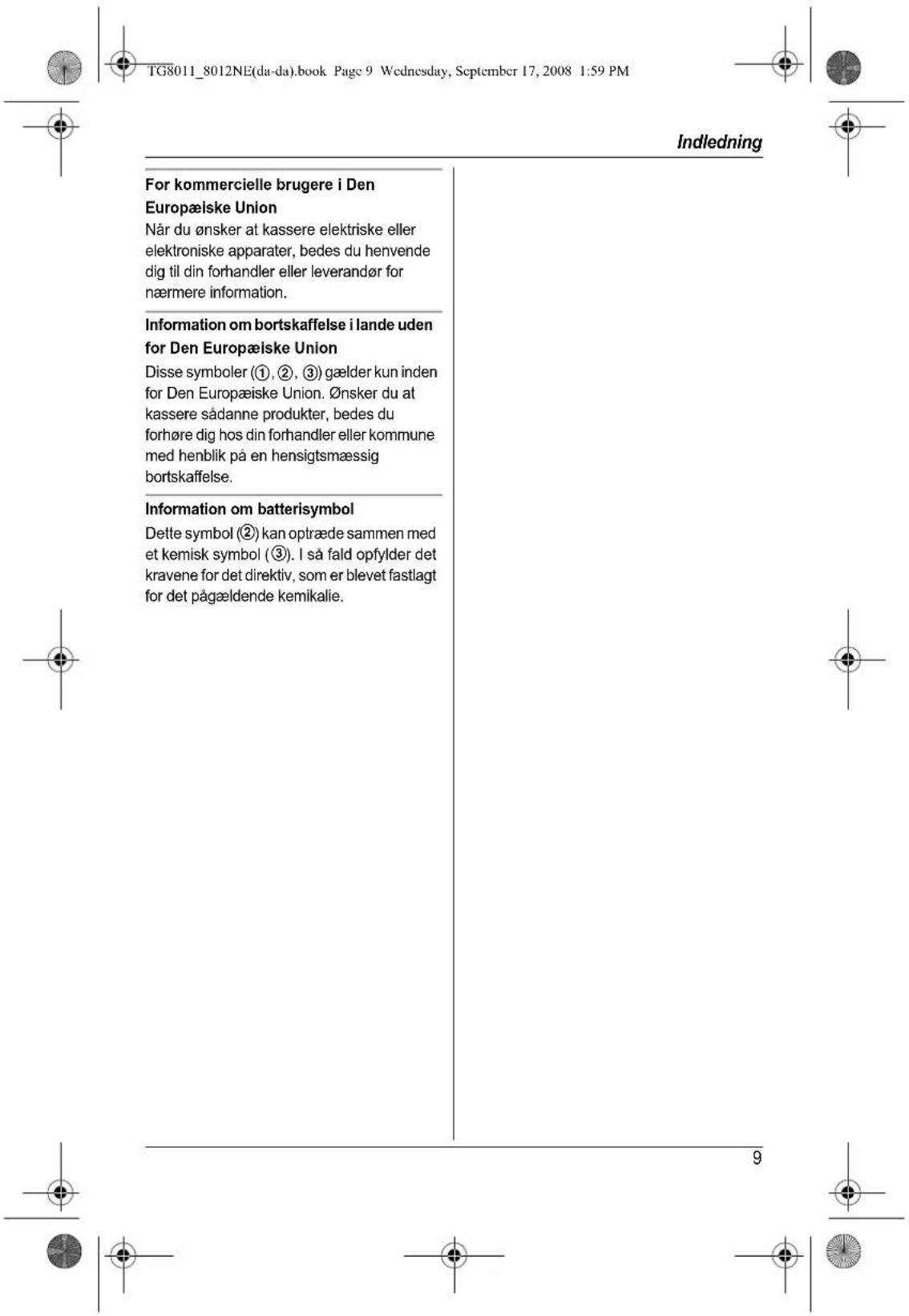 PANASONIC KX-TG8012NE - Brugerinformation om indsamling og bortskaffelsse af elektronikskrot og brugte batterier - 12
