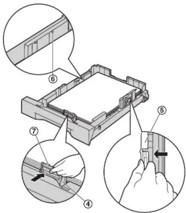 PANASONIC KX-MB771NE - Indstil printerpapir styrene. Tag fat om printerpapirstyret (④), og flyt det, så det flugter med mærket for papirformatet. Knib fat om printerpapirstyret (⑤) og flyt det, så det flugter i bredden med mærket for papirformatet. - 1