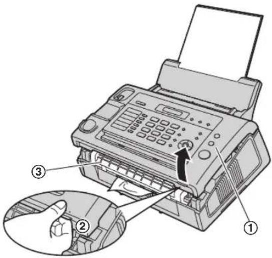 PANASONIC KX-FL421GR - Αν το χαρτί εγγραφής έχει μπλοκάρει κοντά στην έξοδο χαρτιού - 1