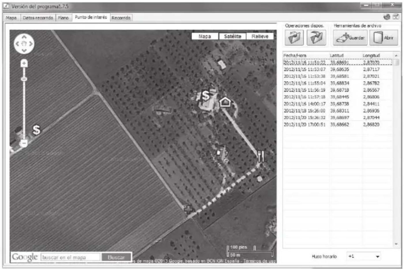 Version del programa1.7.5 Mapa Datos recorrido Plano Punto de interés Recorrido Mapa Satélite Relieve Operaciones dispos. Herramientes de archivo Guardar Abir Fecha/Hora Latitud Longitud 2012/11/16 11:51:22 39,68691 2,87070 2012/11/16 11:53:07 39,68635 2,87117 2012/11/16 11:53:38 39,68581 2,87021 2012/11/16 11:55:04 39,68834 2,86782 2012/11/16 11:56:19 39,68718 2,86567 2012/11/16 11:57:18 39,68445 2,86806 2012/11/16 14:00:17 39,68738 2,84411 2012/11/18 16:26:00 39,68311 2,86936 2012/11/20 15:26:32 39,68697 2,87044 2012/11/20 17:00:51 39,68662 2,86820 Google buscar en el mapa Buscar de mapa ©2013 Google basado en BCN IGN España - Términos de uso Huso horario +1