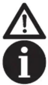 Warning symbol with exclamation mark and lowercase 'i' inside a circle