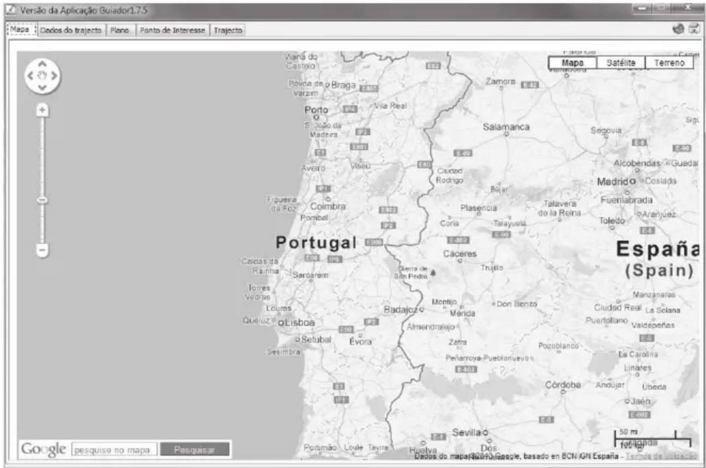 Versão da Aplicação Guiador1.7.5 Mapo Dados do trajecto Plano Ponto de Interesse Trajecto Vianá do Castelo Bovca de o Braga Varzam Porto São Paulo de Madera Aveiro Figuera da Foz Coimbra Pombel Caldas da Rainha Torres Vedras Louros Queluz Lisboa O Sehubal Sesimbra Sevilla Portamão Loule Tavira Huelva Dos Zamora Vila Real Salamanca Ciudad Rodrigo Plasencia Coria Talayuda Cáceres Trujito Geerra de San Pedro Badajoz Almendrajejo Montijo Mérida Don Bento Pénarroya-Pueblonueva Zetra Penzoblanco Córdoba Andujar Jaén España (Spain) Mapo Satélite Terreno Vernedora Segovia Alcobendas Guadal Madrido Coslada Fuenlabrada Toledo Aranjuez Google pesquisa no mapa Pesquisar Dados do mapa: Brazil Espele, basado em BCN IGN España - Temde de Ullacado