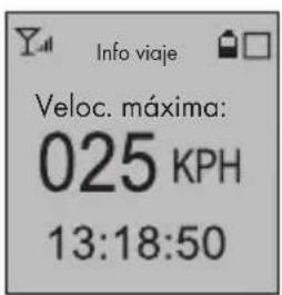 Info viaje Veloc. máxima: 025 KPH 13:18:50