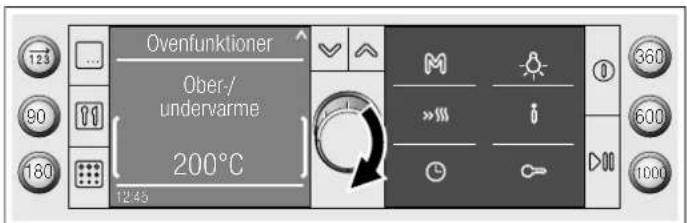 Ovenfunktioner Ober-/undervarme 200°C 12:45