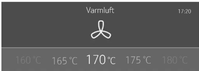 Varmluft 17:20 160 °C 165 °C 170 °C 175 °C 180 °C