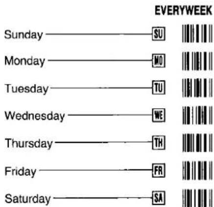 EVERYWEEK Sunday — SU Monday — MO Tuesday — TU Wednesday — WE Thursday — TH Friday — FR Saturday — SA