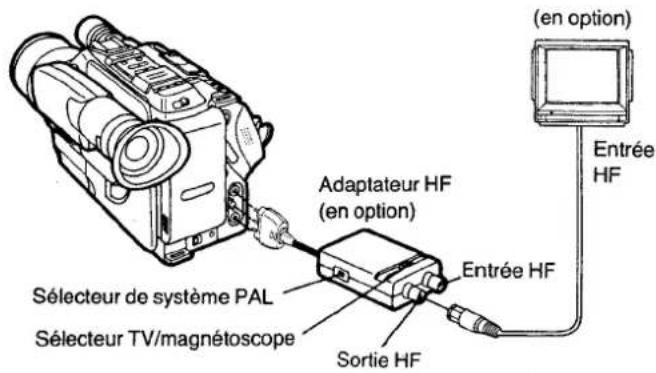 Adaptateur HF (en option) Sélecteur de système PAL Sélecteur TV/magnétoscope Sortie HF Entrée HF (en option) Entrée HF