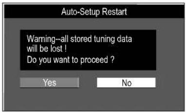 Auto-Setup Restart Warning--all stored tuning data will be lost ! Do you want to proceed ? Yes No