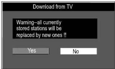 Download from TV Warning--all currently stored stations will be replaced by new ones !! Yes No