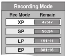 Recording Mode Rec Mode Remain XP 47:47 SP 95:34 LP 191:11 EP 381:16