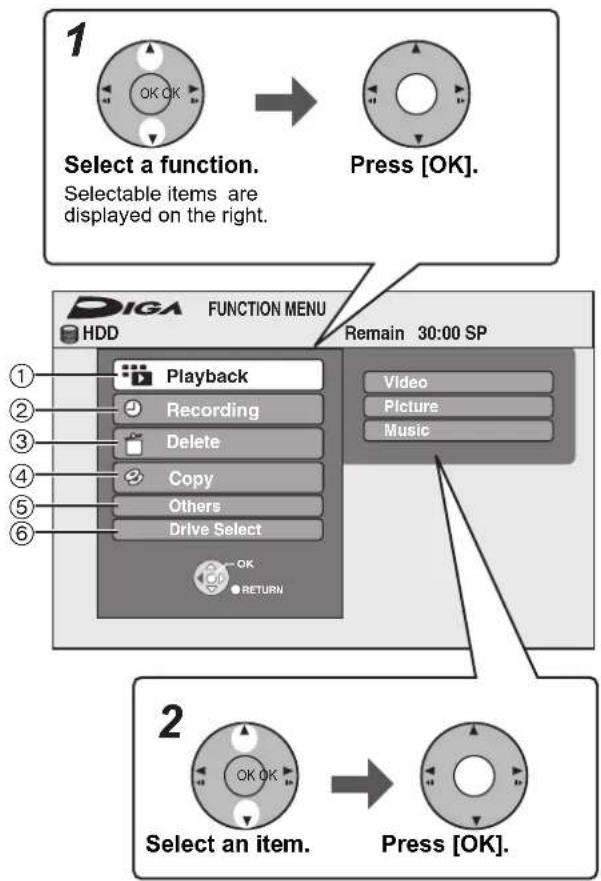 PANASONIC DMR-EH695 - Easy access to various functions — FUNCTION MENU Display - 1