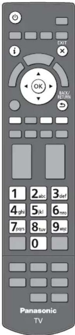 EXIT i OK BACK/ RETURN 1 2 abc 3 def 4 ghi 5 jkl 6 mno 7 pqrs 8 tuv 9 wyz 0 Panasonic TV