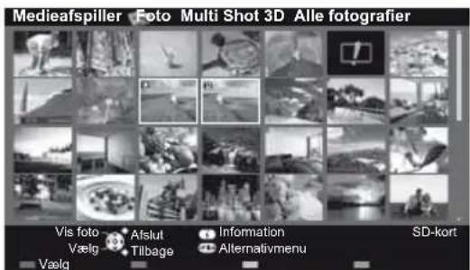 Medieafspiller Foto Multi Shot 3D Alle fotografier Vis foto Afslut Information SD-kort Vælg Tilbage Alternativmenu Vælg