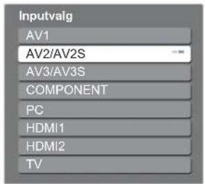 Inputvalg AV1 AV2/AV2S AV3/AV3S COMPONENT PC HDMI1 HDMI2 TV