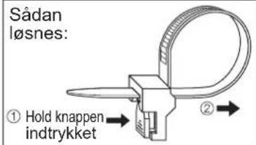 Sådan løsnes: ① Hold knappen indtrykket ②