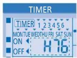 TIMER TIMER 1 2 3 4 5 6 MON TUE WEDTHU FRI SAT SUN ON ← H 76 OFF ←