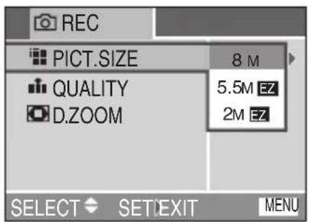 PANASONIC Lumix DMC-LX1E - Vælg det ønskede, og indstil den ønskede værdi. - 1