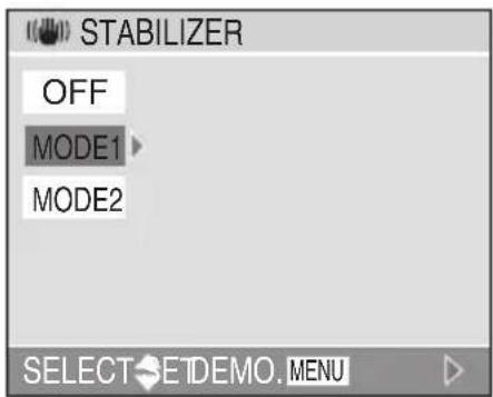 PANASONIC Lumix DMC-LX1E - Bliv ved med at trykke på stabiliseringsknappen, indtil [STABILIZER] vises, og vælg derefter stabiliseringsfunktionstilstand. - 1