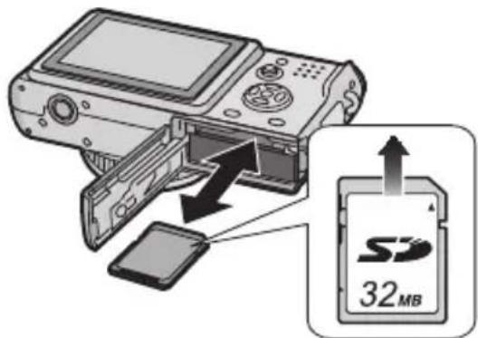 PANASONIC Lumix DMC-LX1E - Isætning: Skub det opladede batteri i. Sørg for at vende batteriet rigtigt. - 1